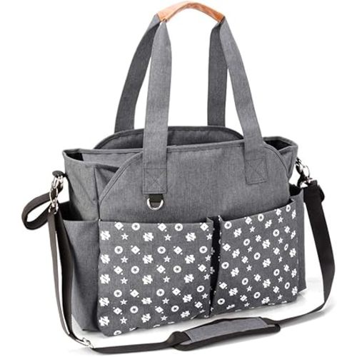 Homlynn Diaper Tote Bag, Baby Changing Satchel Bag Messenger Weekender with 12 Pockets and Stroller Straps for All Baby Accessories (Classic Grey)