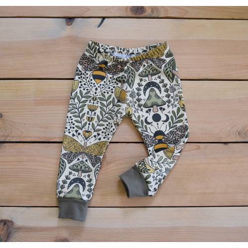 baby toddler leggings : bees and butterflies, organic toddler leggings mushroom witchy, pollinators baby pants, mushrooms and moons