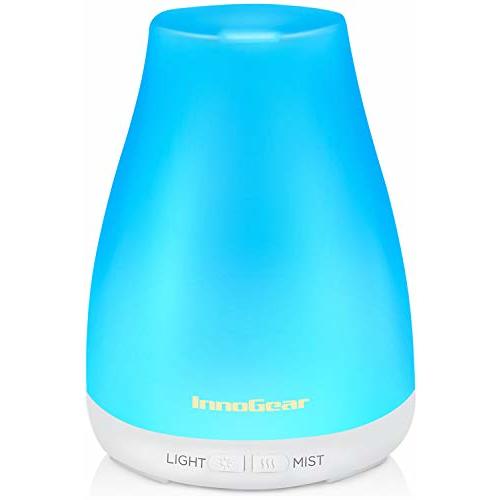 InnoGear Essential Oil Diffuser, Premium 5-in-1 Diffusers for Home Scent Aromatherapy Diffuser Air Desk Humidifier for Bedroom Large Room Office 7 Color LED 2 Mist Mode Waterless Auto Off, Basic White