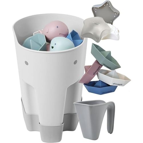 Bath Accessories Bundle - Ellie Bath Toy Scoop, Washy Rinse Jug, Stack n Sail Bath Boats