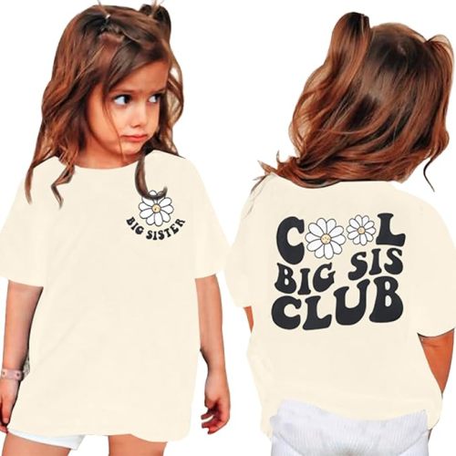 LOTUCY Big Sister Shirt for Toddler Girls Cool Big Sis Club Tshirt Promoted to Big Sister Announcement Outfits