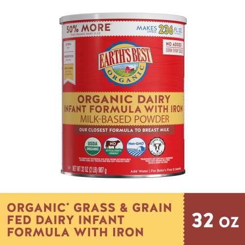 Earth's Best Organic Dairy Powder Baby Formula with Iron DHA & ARA, 32 oz Canister