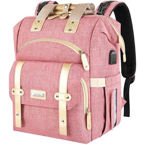 Jiefeike Girls Diaper Backpack,Travel Backpack Diaper Bag for Dad Mom Baby Boys,Insulated Pockets Portable Baby Nappy Bags with USB Charging Port,RFID Anti-Theft Water-Resistant Pocket Stroller Straps