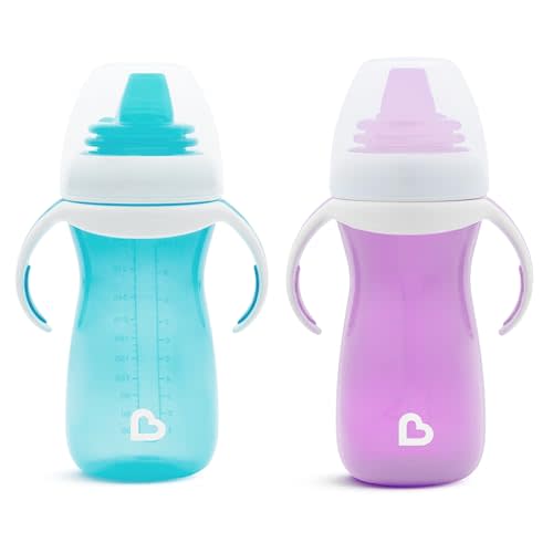 Munchkin Gentle Transition Sippy Cups with Trainer Handles, 10 Ounce, Purple and Blue 2 Pack