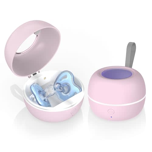 Zyntieu Upgraded Portable Pacifier Sanitizer, UV Light Sanitizer Box, 99.99% Cleaned in 3 Minutes, 90 Disinfection Cycles, USB Rechargeable, Baby Pacifier Sanitizer On The Go (Large Pink)