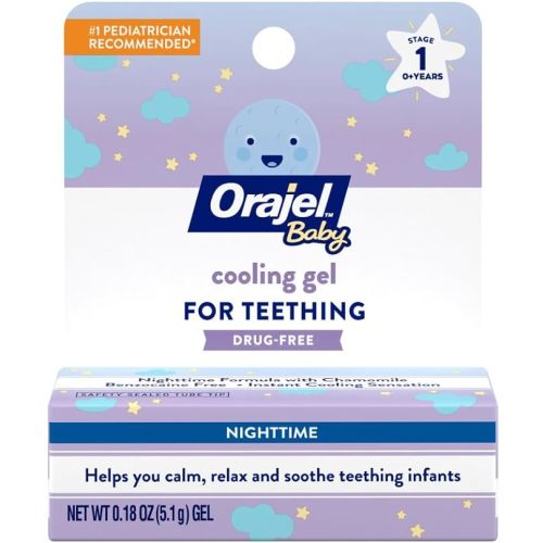 Orajel Baby Nighttime Cooling Gel for Teething, Drug-Free, 1 Pediatrician Recommended Brand for Teething, One .18oz Tube