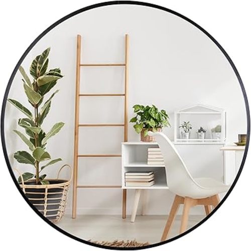 Smartxchoices 24 Inch Round Mirror, Metal Frame Wall Mirror Mounted Circle Mirrors, Vanity Mirror Modern Minimalist Wall Décor for Entryway, Bathroom, Washroom, Living Room, Bedroom