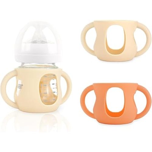 2-Pack Silicone Sleeves for Philips Avent Glass Bottles, BPA-Free Drop-Resistant Baby Bottle Sleeves with Handles, Compatible with Philips Avent Natural Glass Baby Bottles (4 oz)