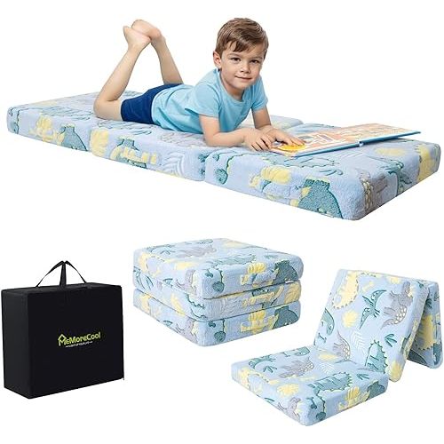 MeMoreCool Foldable Floor Mattress for Kids, Toddler Floor Nap Mat for Sleeping Daycare, Small Child Foldable Mattress Floor Bed, Trifold Futon Portable Tri Folding Mattress, Glow 75x25 Inch