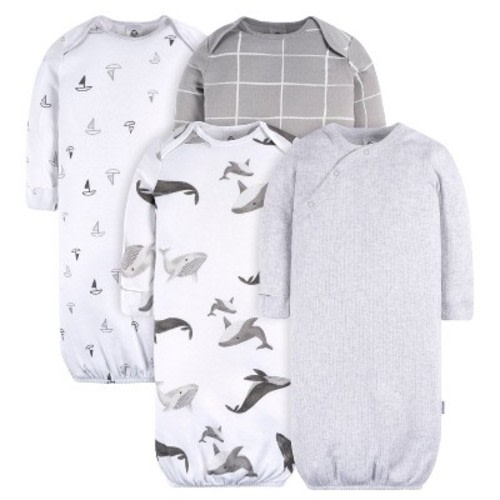 Gerber Baby Boys' Gowns with Mitten Cuffs, 4-Pack, Coastal, Newborn