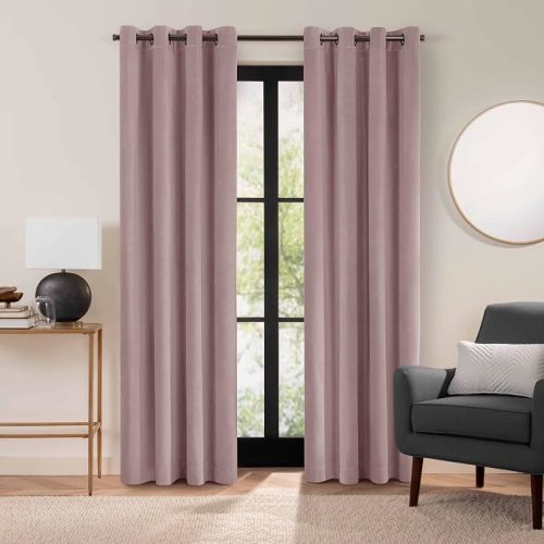 Eclipse Luxury Cotton Velvet 100% Blackout Grommet 84" x 50" Curtain Window Panel in Dusty Rose