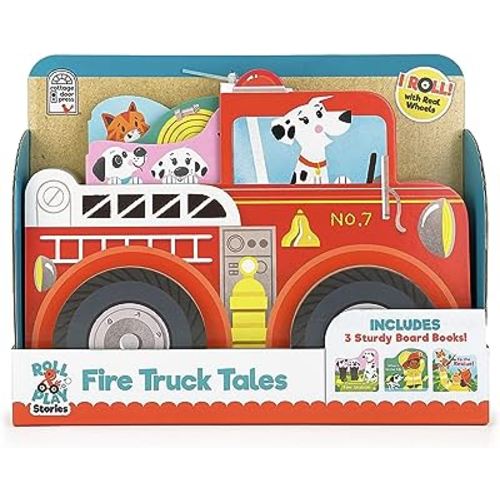 Fire Truck Tales - Wheeled Board Book Set, 3-Book Gift Set With Rolling Fire Engine Vehicle Slipcase for Toddlers (Roll & Play Stories)