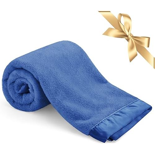 Pro Goleem Fleece Baby Blanket with Satin Trim, 30x40 Inch, Navy Blue
