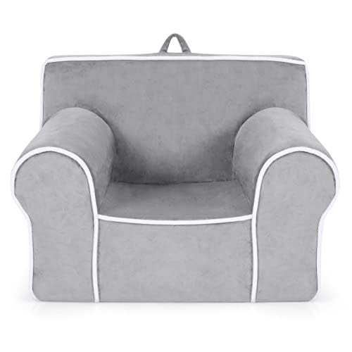 Costzon Kids Sofa, Foam Filled Toddler Chair w/Removable & Washable Velvet Surface, Child Armchair for Play Room, Nursery, Kindergarten, Gift for 0-5 Year Old Boys & Girls, Toddler Couch (Gray)