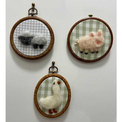 At the Farm Felted Farm Animals -Gingham background options Neutral Nursery Decor Nursery Wall Art Baby Room Decor