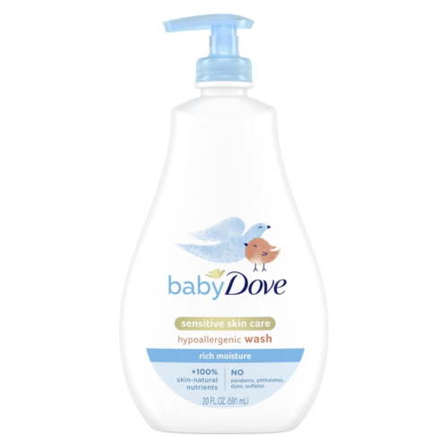 Baby Dove Sensitive Skin Care Hypoallergenic Liquid Body Wash with Pump 20 oz, Gentle Nourishing Moisture