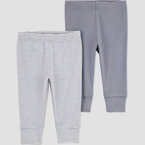 Carter's Just One You®️ Baby Boys' 2pk Pants - Gray 3m: Cotton Slim Fit, Stripe Pattern, Pull-on Elastic Waist