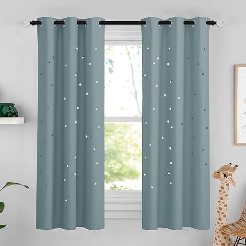 NICETOWN Cut Out Stars Curtain for Kid's Room, Thermal Insulated Starry Sky with Die-Cut Stars Nursery Curtains for Baby Bedroom, W42 x L63 inches, Stormy Sea, 1 Piece