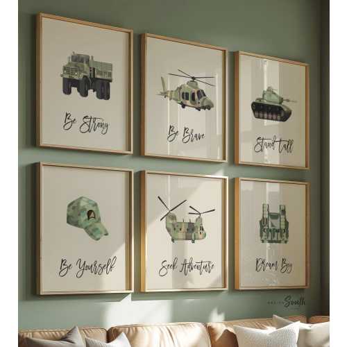 Boys Military Wall Art Set: Army Vehicle Prints, Nursery Decor
