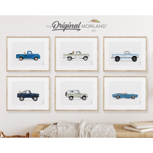 Pets & Classic Cars Art Prints - Printable Set of 6, Pet Printable Poster, Pet Memorial Gift, Pet Portrait, Car Prints, LAND142 | MORILAND®