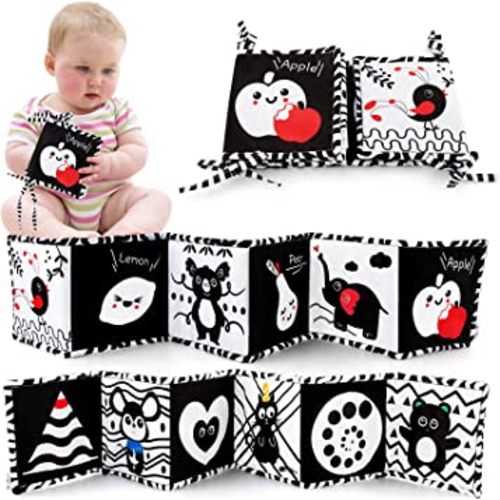 teytoy Black and White High Contrast Baby Book Infant Tummy Time Newborn Toys 0 3 Months Brain Development Stroller Toys Crinkle Folding Baby Soft Books Crib & Carseat Toys for Infants 0-6 Months