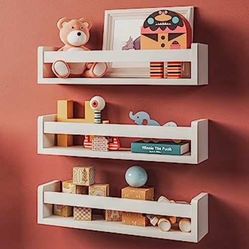 Amazon.com: NATURE SUPPLIES Set of 3 White Nursery Room Shelves, Solid Wood Ideal for Books Toys and Decor, Wall Bookshelf for Kids Bedroom, Kids Bookshelf, Nursery Book Shelves, Floating Bookshelf Classic White : Baby
