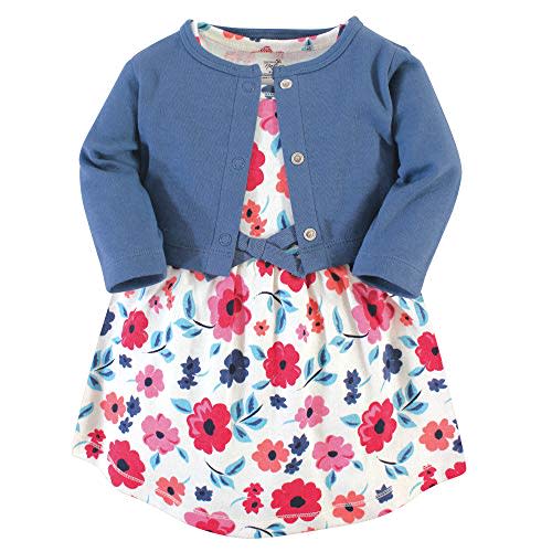 Touched by Nature Infant Toddler Girls Organic Cotton Dress and Cardigan, Rainbows Sunshine