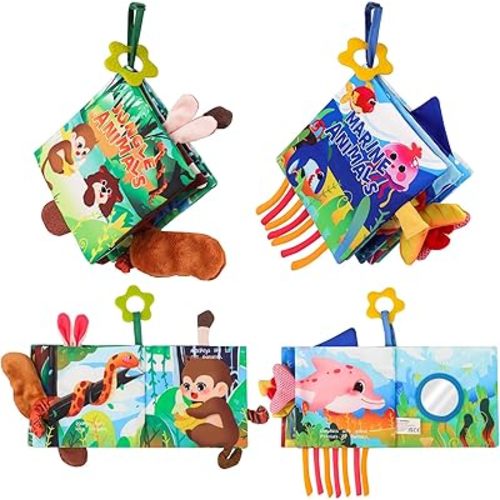 nicknack Baby Books 0-6 Months, 2PCS Crinkle Books for Babies Sensory Soft Books 6 to 12 Months 3D Touch & Feel Books High Contrast Sensory Infant Newborn Early Learning Stroller Toy
