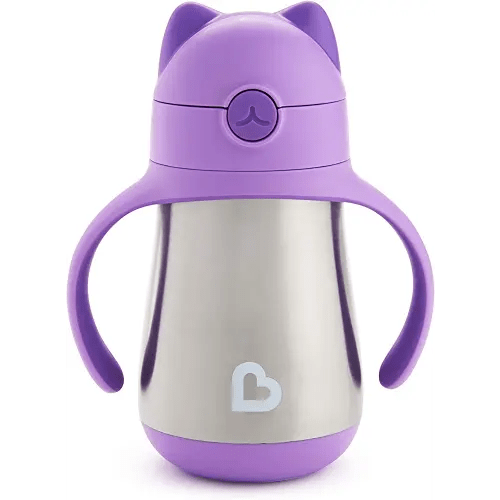 Munchkin® Cool Cat™ Stainless Steel Toddler Straw Cup, 8 Ounce, Purple