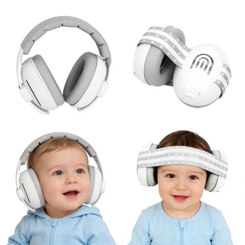 2-in-1 Baby Ear Muffs, 25dB Noise Cancelling Headphones 0-36 Months, Adjustable Sound Proof Earmuffs with Stretchy Band for Travel Sleep