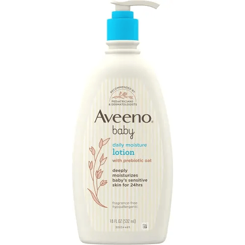 Aveeno Baby Daily Moisture Body Lotion for Sensitive Skin, Hypoallergenic Moisturizing Baby Lotion with Nourishing Oatmeal to Deeply Moisturize Baby's Skin, Fragrance-Free, 18 fl. oz