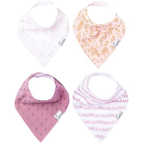 Copper Pearl Baby Bandana Bibs - 4 Pack Soft Cotton Baby Bibs for Drooling and Teething, Absorbent Drool Bibs for Baby Girl and Boy, Adjustable to Fit Newborns to Toddlers, Tons of Styles (Lola)