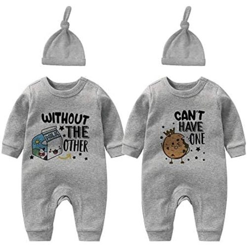 YSCULBUTOL Twins Bodysuits - Milk Infant Clothes Unisex Twin Baby Rompers With Hat