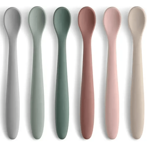 6-Piece Silicone Feeding Spoons for First Stage Baby and Infant, Soft-Tip Easy on Gums I Training Spoon | Baby Utensils Feeding Supplies, Dishwasher & Boil-proof