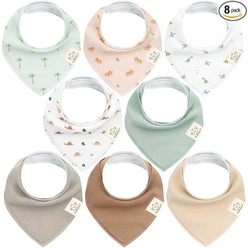 KeaBabies 8-Pack Organic Baby Bandana Bibs for Drooling and Teething - Super Absorbent Triangle Baby Drool Bibs for Boys, Girls, 100% Cotton Extra Soft for Newborn, Infant 0-36 Months (Roarsome)