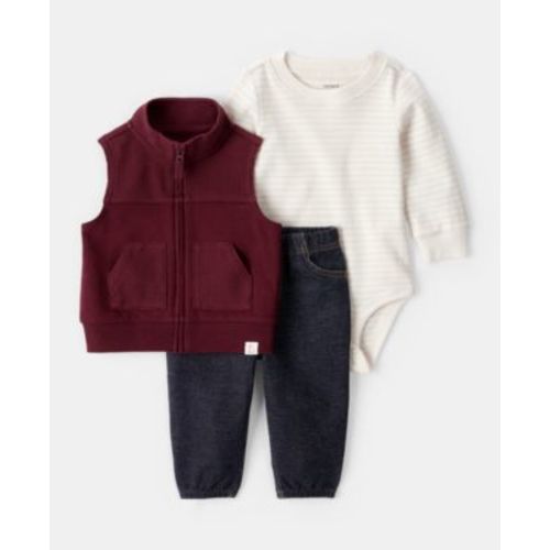 Baby Boys Cotton Vest, Long-Sleeve Striped Bodysuit & Pants, 3 Piece Set