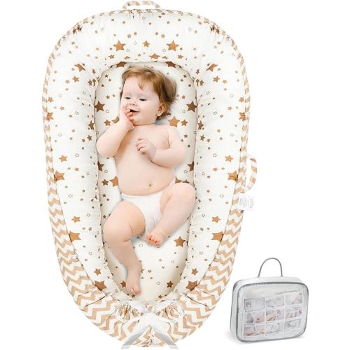 Baby Lounger - Infant Lounger for Newborn 0-24 Months, Pure Cotton Breathable Baby Nest Cover, Newborn Essentials for Baby Boys&Girls, Portable Baby Bed for Home and Travel, Star