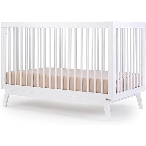 dadada Baby Soho 3-in-1 Convertible Wooden Crib to Toddler Bed - Made in Italy, GREENGUARD Gold Certified, Baby-Safe Finish, Sustainable Beech Wood, Modern Design, 3 Adjustable Heights (White)