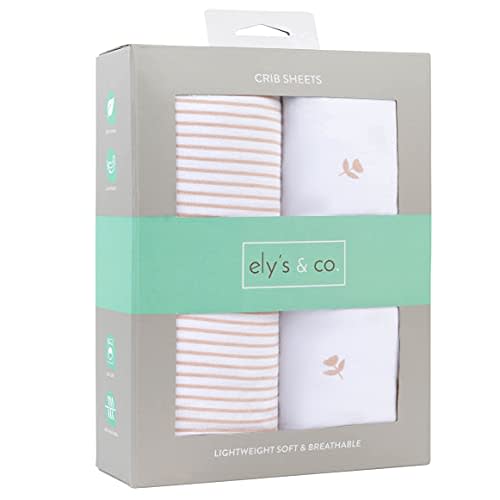 Ely's & Co Crib Sheet Set 100% Jersey Cotton Tulip and Stripes (Crib, Pink Tulip)