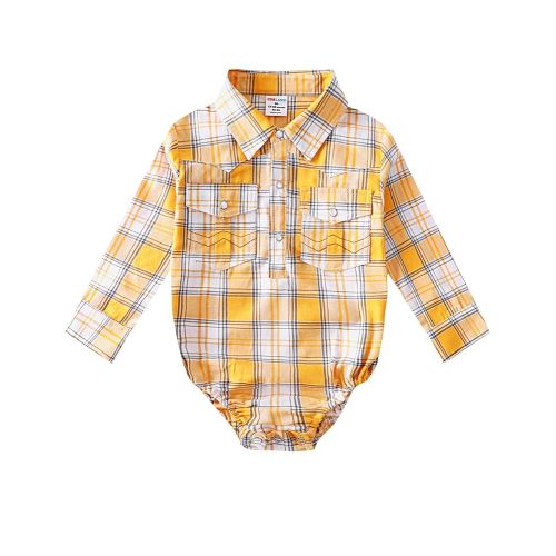 COSLAND Baby Boys' Western Cotton Plaid Bodysuit, Infant Cowboy Jumpsuit, 0-18 Months