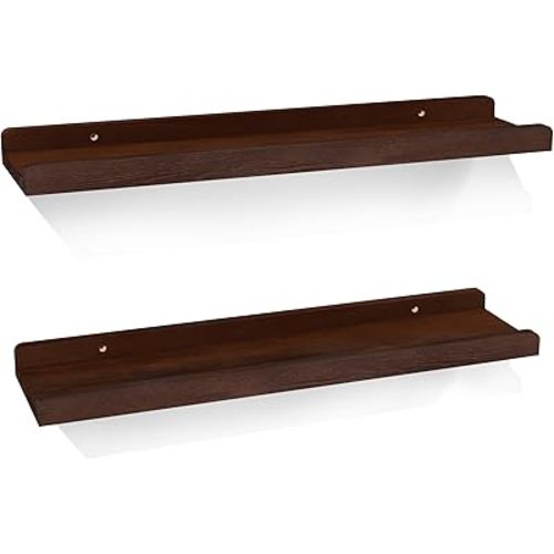 Love-KANKEI Floating Shelves Wall Mounted Set of 2, 24 Inch Wood Storage Wall Shelves for Bedroom Living Room Bathroom Kitchen Office and More Dark Walnut