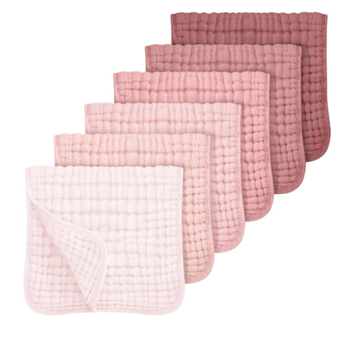Looxii Muslin Burp Cloths Baby Girl 6 Pack - 20" x 10" - Ultra Soft & Absorbent, 6-Layer 100% Cotton for Spit Up & Drool- Gentle Baby Burping Cloth, Newborn Essentials Shower Gift Girl, Gradient Pink