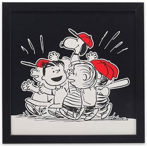 Peanuts Gang Baseball Celebration Framed Wood Wall Decor - Cute Peanuts Baseball Picture for Kids' Bedroom or Play Room