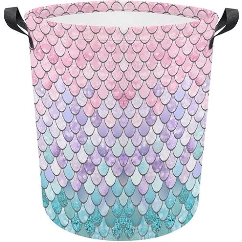 Lurhonp Collapsible Laundry Basket Mermaid Large Waterproof Laundry Bag Dirty Clothes Storage Basket Toys Organizer with Handles for Kids Room,Mermaid 02