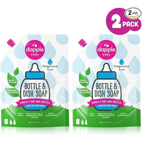 Dapple Baby, Bottle and Dish Liquid Refill Dish Soap Plant Based Hypoallergenic, Fragrance Free, 34 Fl Oz (Pack of 2)