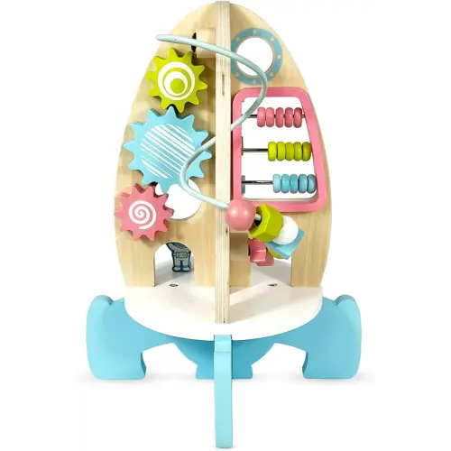 Space Rocket Wooden Activity Cube for Toddlers 1-3 - Includes Colorful Bead Maze for Montessori Sensory Development. Fun Toy Activity Center for Baby Boys & Girls. Excellent First Birthday Gift