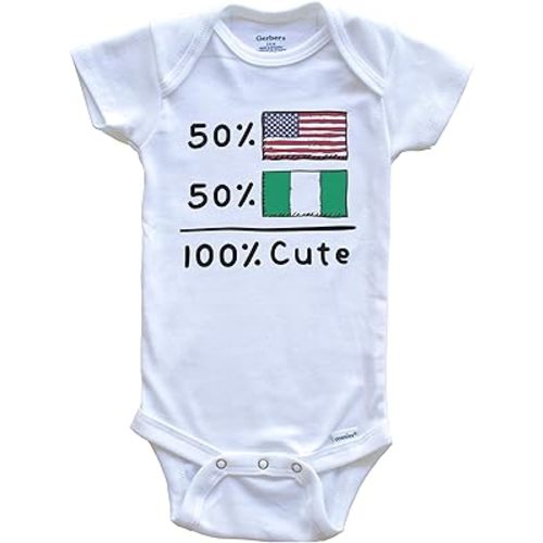 Really Awesome Shirts 50% American 50% Nigerian 100% Cute Nigeria USA Flags One Piece Baby Bodysuit
