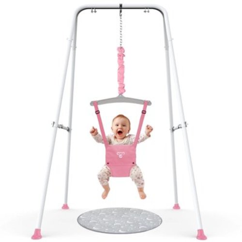 G TALECO GEAR Baby Jumper with Stand, Portable Baby Bouncers and Jumpers with Floor Mat, Jumper for Baby Boys/Girls 6-24 Months,Pink