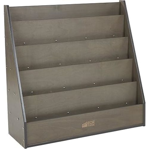 ECR4Kids Streamline Single-Sided Book Display with Storage, Classroom Bookshelf, Grey Wash