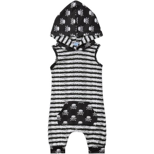 Newborn Baby Hooded Romper Boy Girl Sleeveless Striped Skull Jumpsuit Bodysuit Cute Summer Fall Outfit Clothes